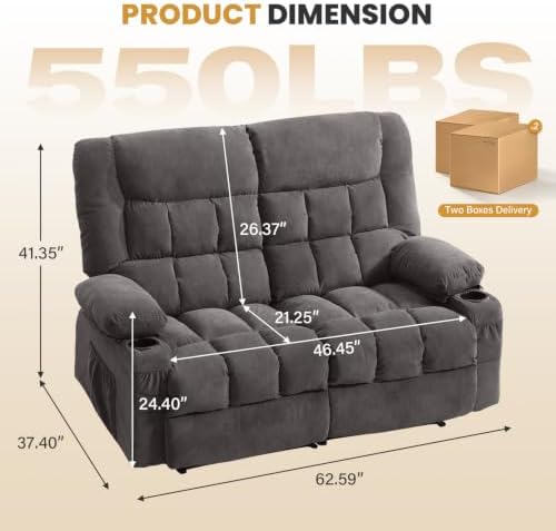BOSMILLER Recliner Loveseat with Cup Holders for Living Room, 2 Seat Manual Loveseat Recliner with Side Pocket
