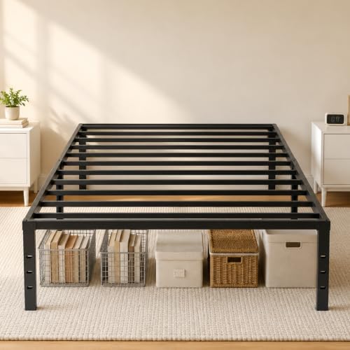 Twin Platform Bed Frame, Modern Metal Design with Underbed Storage Space