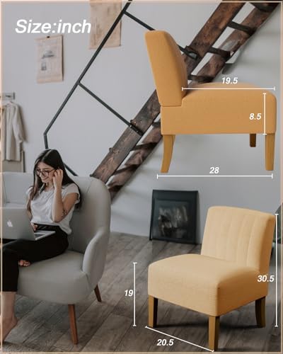 VIRRMO Armless Accent Chairs Set of 2 for Living Room, Modern Slipper Chair Living Room Chairs with Solid Wood Legs,Makeup Vanity Chair Fabric Comfy Upholstered Arm Chairs Accent Chairs,Yellow