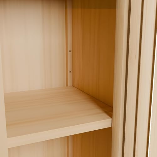 65" Tall Bamboo Storage Cabinet, Slim Freestanding Bathroom Cabinet with 4 Interior Shelves & Open Storage Compartment, Narrow Organizer for Bathroom, Bedroom, Living Room, Laundry Room, Natural