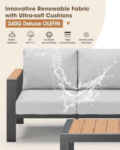 Aluminum Patio Furniture 3 Seats, All-Weather Outdoor Sofa