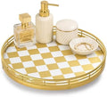 AMH 10-Inch Gold Checkerboard Lazy Susan Vanity Tray with Metal Rail