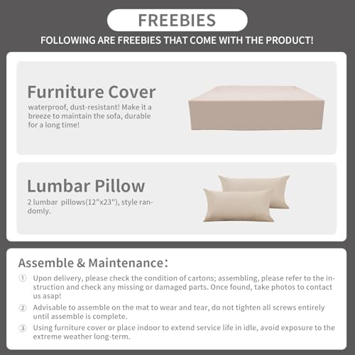 Rattaner Patio Sectional 6 Pieces All-Weather Wicker Patio Furniture Set Outdoor Sectional with Glass Table Non-Slip Cushions and Waterproof Cover, Khaki