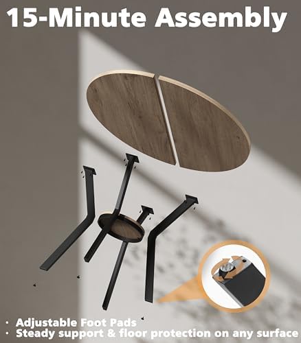 MECHYIN Round Dining Table, 31.5" Small Kitchen Table with Storage, Space Saving Dining Table, Rustic Wood Table with Metal Legs for Apartment, Dining Room & Kitchen Nook