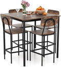 Giantex 5-Piece Dining Table Set W/Counter Height Table & 4 Bar Stools, Industrial Kitchen Dining Set W/Footrest & Backrest, Space-Saving Dinette Set for Pub, Dining Room, Restaurant (Mix Brown)