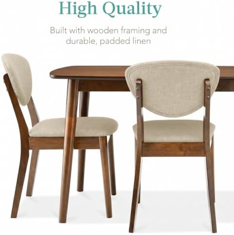 Best Choice Products 5-Piece Dining Set, Compact Mid-Century Modern Table & Chair Set for Home, Apartment w/ 4 Chairs, Padded Seats & Backrests, Wooden Frame - Walnut/Oatmeal