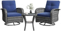 Aoxun 3 Pieces Patio Furniture Set, Swivel Rocker Chairs Set of 2, Navy