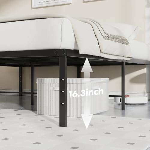 OLIXIS Queen Bed Frame, Heavy Duty Sturdy 18 Inch Metal Platform Bed with Storage Space, Sturdy Support Slats & Noise-Free, No Box Spring Needed, Easy Assembly