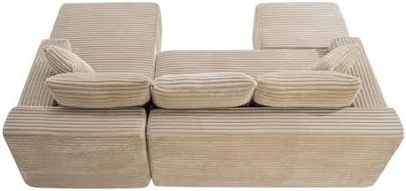 95-Inch U-Shaped Right Facing Corner Compressed Sofa Modular Sectional Boneless Cloud Sofa Floor Foam Couch W/Chaise Lounge & Ottoman, Corduroy Corner Boneless Cloud Couch
