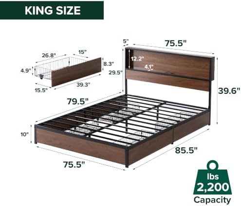Zinus Kai Platform Bed Frame, Four Underbed Storage Drawers, King