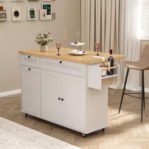 ComfyCorner 60" Rolling Kitchen Island on Wheels, Mobile Kitchen Cart White