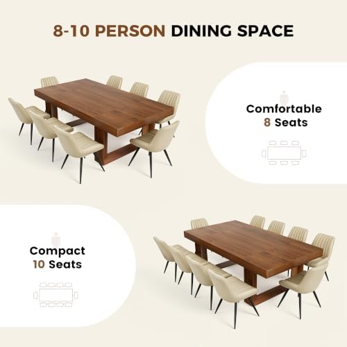Miereirl 7-Piece Modern Farmhouse Dining Table Set, 86.6" x 47.2" Sturdy Stable Dining Table with 6 Chairs, Rectangular Kitchen Table Set for 6,(Walnut Table+6 Beige Chairs)