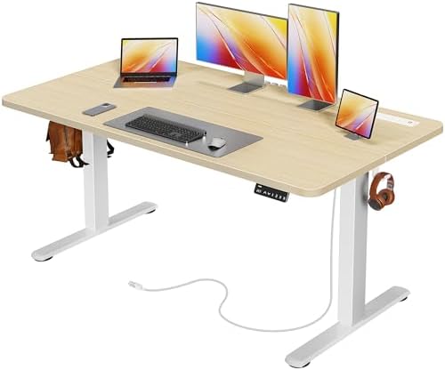 Huuger 55 X 24 Inch Electric Standing Desk with Power Outlets and USB-C Port, Height Adjustable Desk, Sit Stand Desk for Home Office, Computer & Gaming Desk with 3 Presets, Stable Steel Frame, Marple