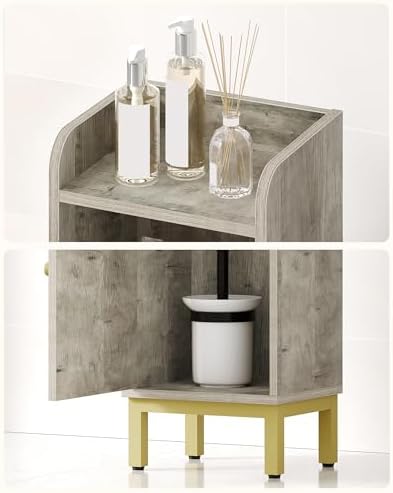 Hzuaneri Bathroom Storage Cabinet, Small Corner Floor Cabinet | Narrow Toilet Paper Holder, Bathroom Organizer with Adjustable Shelf, 2 Doors, for Small Spaces, Rustic Greige BC38205GV1