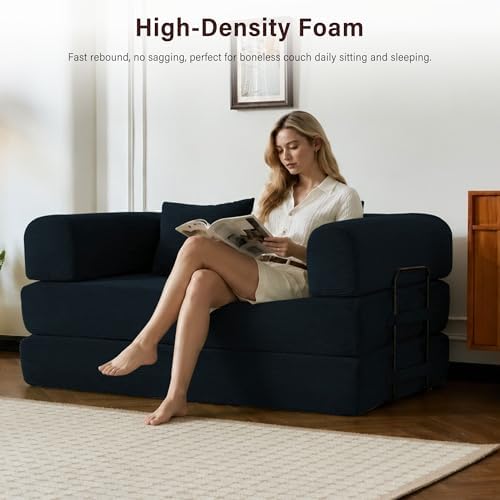59" Convertible Sofa Bed, Boneless Sleeper Futon Couch for Small Spaces