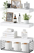 QEEIG Bathroom Shelves Over Toilet Wall (White and Black, Set of 3, 15.7")