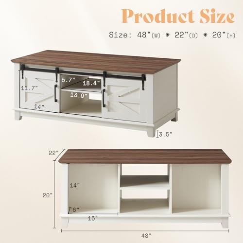 AMERLIFE Living Room Table Set of 4 with 59" TV Stand, Rustic White