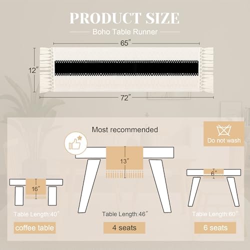 FEXIA Farmhouse Table Runner for Home Decor 12x72 Black Fall Home Decor
