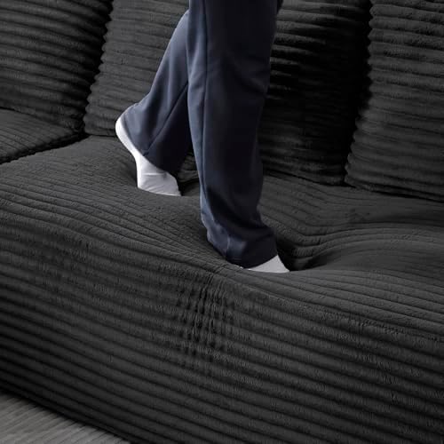105-Inch L-Shaped Left Facing Corner Compressed Sofa Modular Sectional Boneless Cloud Sofa Floor Foam Couch with Chaise Lounge, Corduroy Corner Boneless Cloud Couch