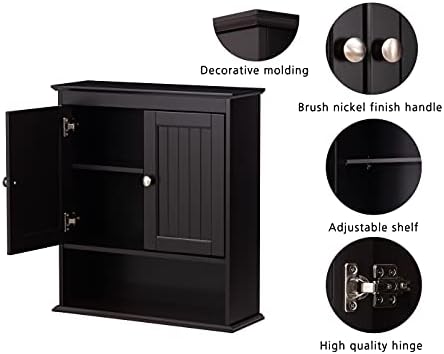 Spirich Bathroom Wall Cabinet Over Toilet, Small Medicine Cabinet Espresso | FSC-Certified MDF, Adjustable Shelf, Easy Assembly, Space-Saving Open & Concealed Storage for Toiletries, Towels, And Decor