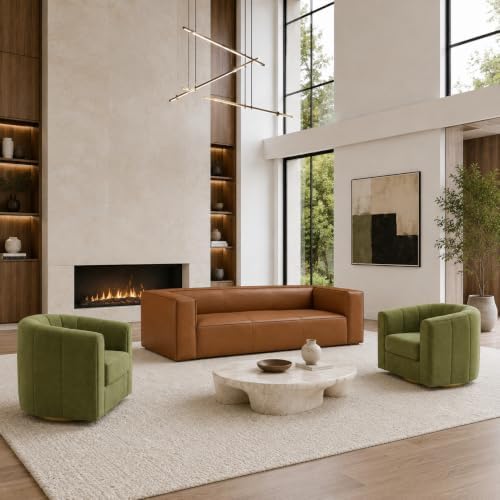 3-Piece Living Room Set, Faux Leather Sofa + 2 Swivel Chairs