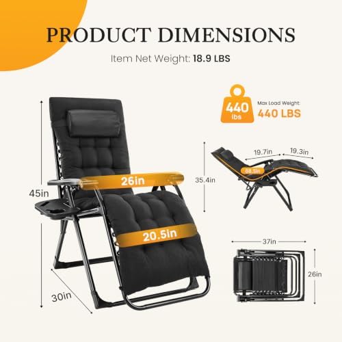 NEWBULIG Zero Gravity Chair, Folding Patio Recliner with Cup Holder Trays