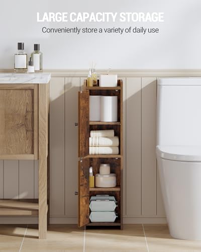 Hzuaneri Bathroom Storage Cabinet, Small Corner Floor Cabinet with 2 Doors | Narrow Toilet Paper Cabinets with Adjustable Shelf, Bathroom Organizer for Small Spaces, 7.9"D x 7.9"W x 29.5"H Rustic Brown