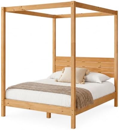 From the Tree Furniture Solid Pine Canopy Bed Frame, Queen — Natural Pine