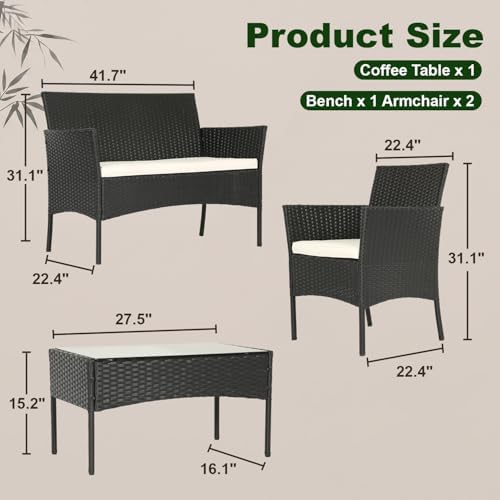 FDW 4-Piece Patio Furniture Set | Black | Outdoor Wicker Furniture
