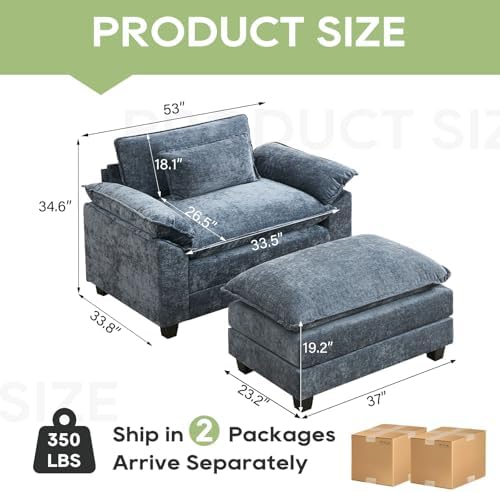 Oprisen 53" Modular Sectional Sofa, Comfy Deep Cloud Couch with Ottoman