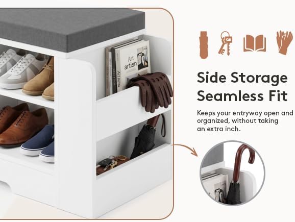 Farmhouse Shoe Storage Bench with 3-in-1 Entryway Storage & Padded Seat