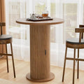 Bar Table with Storage and Sliding Door, 39.4” H 31.5” W Small Round Kitchen Table, Home Bar High Top Cocktail Table for Kitchen, Coffee Bar, Living Room, Walnut