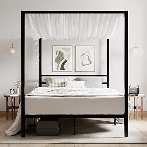 ikalido Full Size Metal Canopy Bed Frame, Heavy-Duty Support, Black