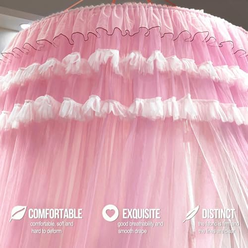 Kertnic Dreamy Bed Canopy for Girls, Princess Canopy Curtains Double Layer Sheer Mesh, Adults Canopies Netting Room Decor Tent Mosquito Net for Queen King Bed (Double Layer-Peach Pink)