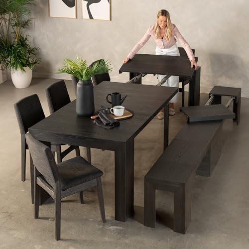 Transformer Table Solid Wood Extendable Dining Table, Black