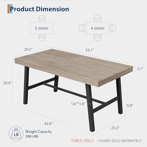 Garvee 55" Small Space Dining Table, Compact Kitchen Table, Grey