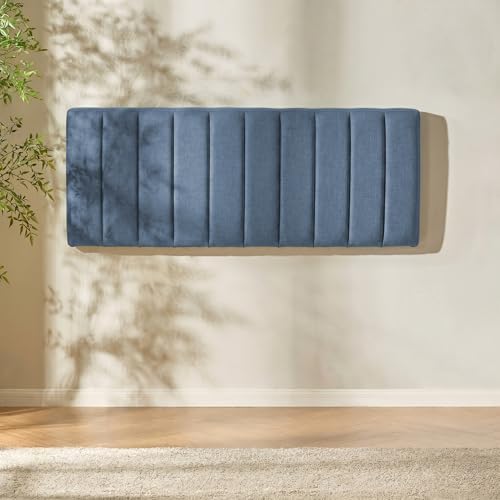 Nestl Upholstered Full Headboard - Easy Assemble Channel Stitched Headboard Full Size - Wall Mounted Headboards with 3D Soundproof Wall Panels Peel & Stick Floating Headboards, Slate Blue