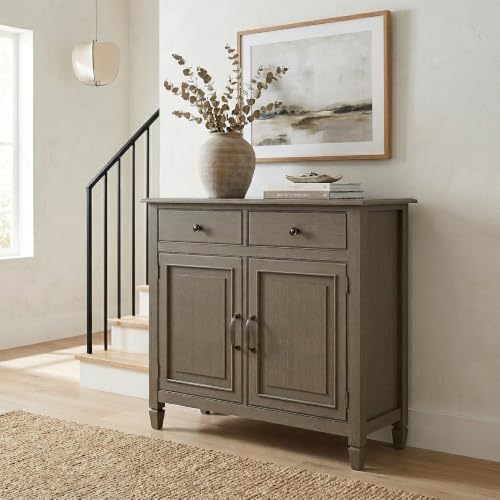 SIMPLIHOME Connaught 40" Wide Solid Wood Cabinet in Farmhouse Grey