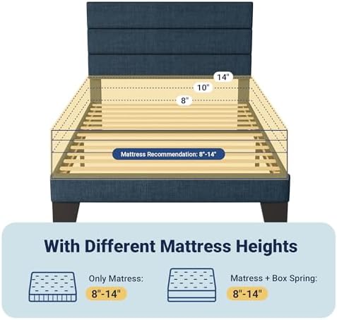 Allewie Twin Size Platform Bed Frame with Fabric Upholstered Headboard