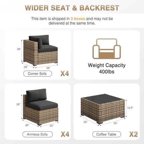 Aoxun Patio Furniture Sets, 10-Piece Outdoor Patio Furniture with Thick Cushions, Wicker Outdoor Conversation Set Sectional Sofa for Backyard, Poolside, Garden