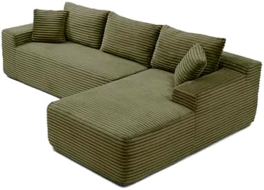 105-Inch L-Shaped Right Facing Corner Compressed Sofa Modular Sectional Boneless Cloud Sofa Floor Foam Couch with Chaise Lounge, Corduroy Corner Boneless Cloud Couch