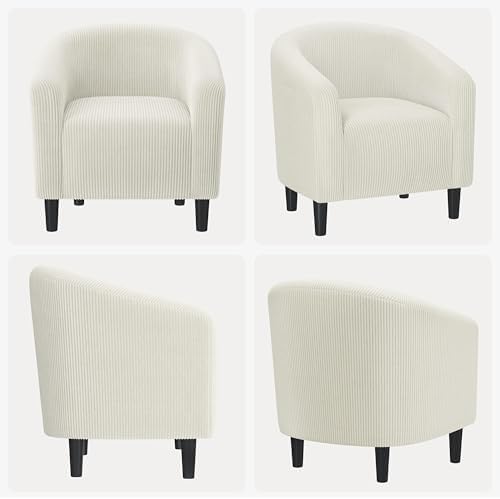 Yaheetech Small 25.5in Wide Corduroy Barrel Accent Chair for Bedroom, Beige