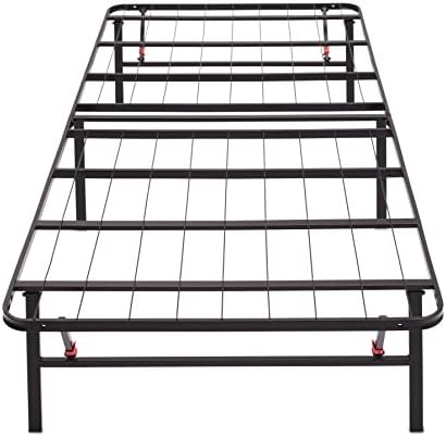Amazon Basics Foldable Metal Platform Bed Frame with Storage, Sturdy Steel Support, No Box Spring Needed, 14-inch High, Tool-Free Setup, Twin Size, Black