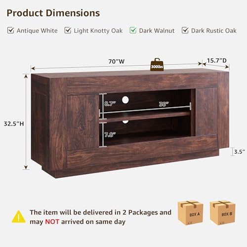 OKD Modern 70" TV Stand for 80" TV, Thick Block Media Console, Dark Walnut