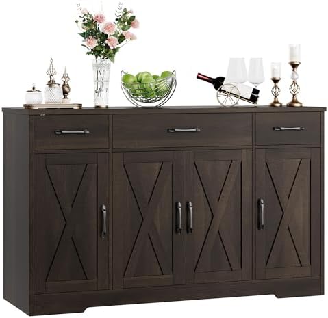 HOSTACK Kitchen Buffet Sideboard Storage Cabinet, Coffee Bar Cabinet, Brown