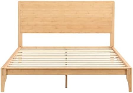 Merax Queen Size Bamboo Platform Bed Frame with Tall Headboard, Natural