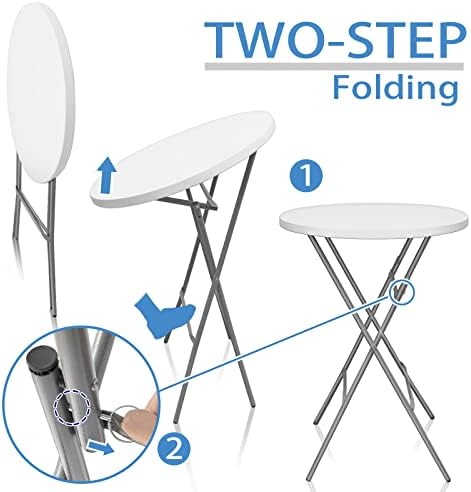 GUAGUA 32inch Folding Cocktail Tables, Bar Height, 2 Pack, White