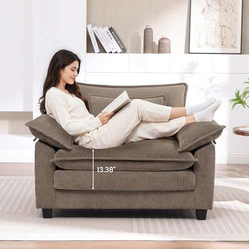 Modern Oversized Accent Chairs Set of 2,Chenille Cloud Sofa Chair with Deep Seat,Upholstered Armchair with Extra Thick,Comfy accent chairs Reading Chairs for Living Room Bedroom Apartment BROWN