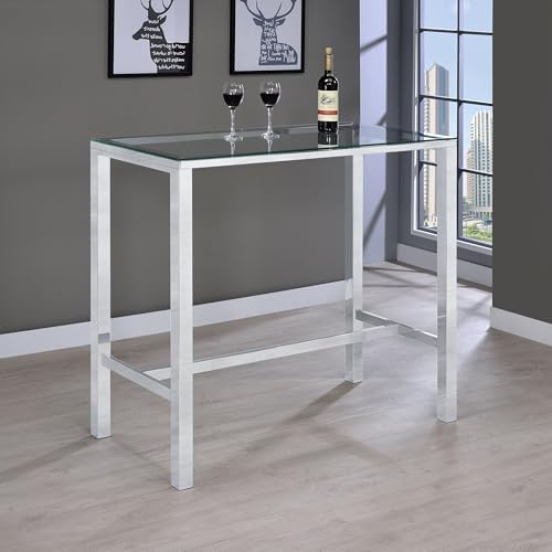 Coaster Home Furnishings - Tolbert - Glass & Metal - 47-Inch Rectangular Bar Table with Tempered Glass Top and Chrome Legs - Dining Room & Home Bar - Chrome - 104873