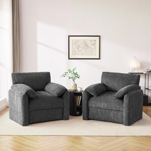 Howjoe 2 Pack Accent Chair for Living Room, Oversized Armchair, Gray